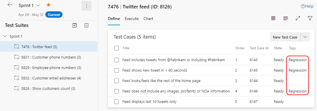 Tagging selected Test Case work items with a Regression tag in Azure Test Plans