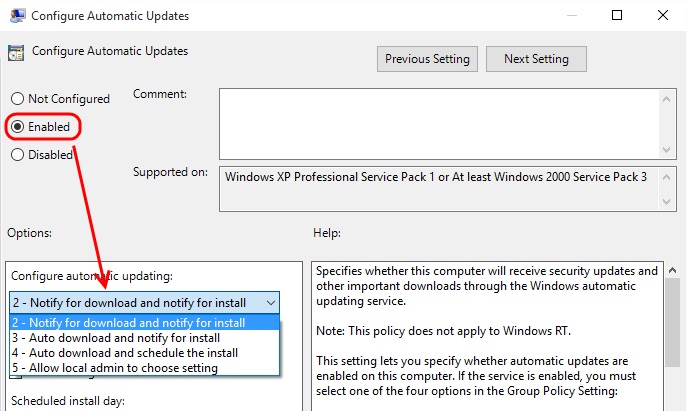 Configure Windows Update GP setting