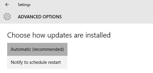 Windows 10 Update Advanced Settings