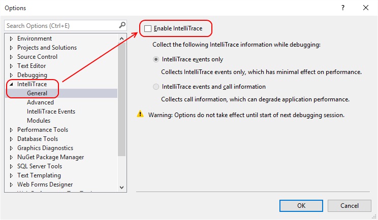 Disable IntelliTrace